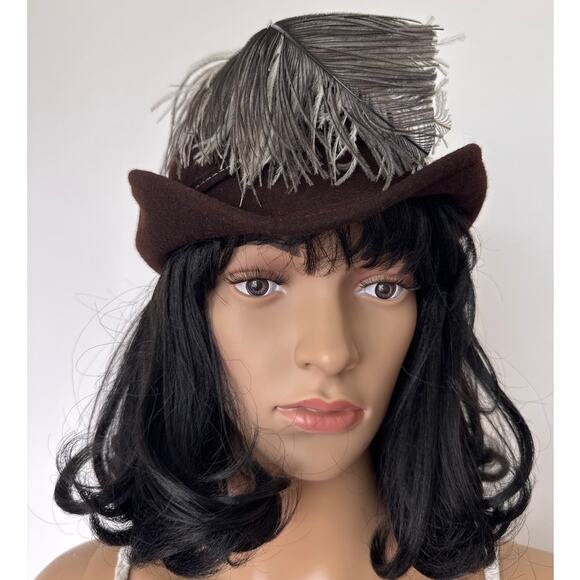 Vintage 50-60\'s Bellini Originals Black cocktail tilt Hat Silver Feather Accent main image 12